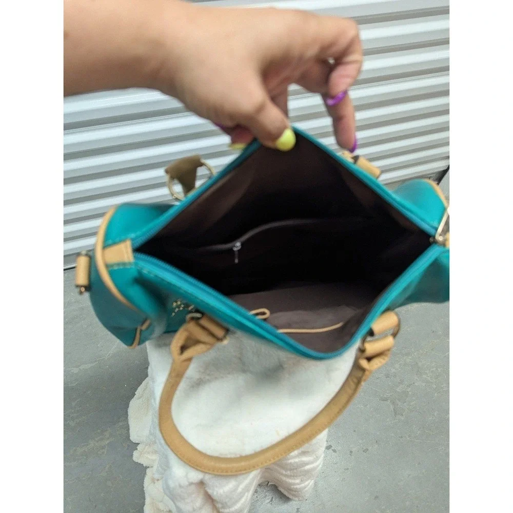 Western Boho Teal Studded‎ Satchel Purse Faux Leather Southwestern Bag Festival